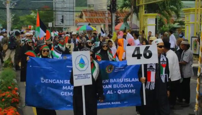 Perumdam Muara Tirta Meriahkan Pawai 1 Muharam Bertema Palestina